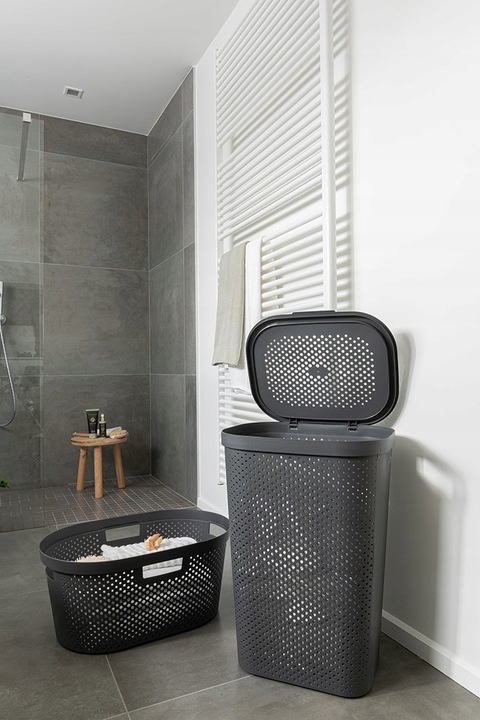 Kosz na Pranie Duży Bieliznę Kufer 60l CURVER Grafitowy Pojemnik Plastikowy