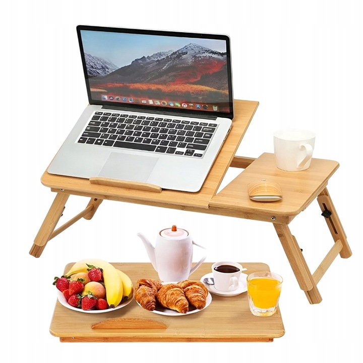 Stolik pod Laptopa bambusowy do Łóżka Taca Podstawka Regulowana Skladana