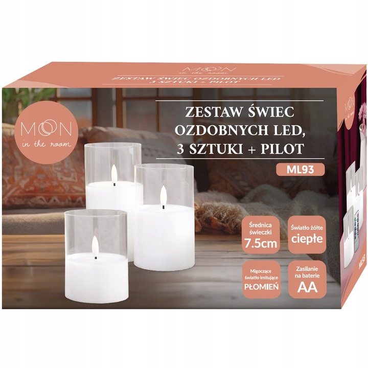 ŚWIECZKI 3 DUŻE OZDOBNE ŚWIECE DEKORACJA ŚWIĄTECZNA LED STEROWANE PILOTEM