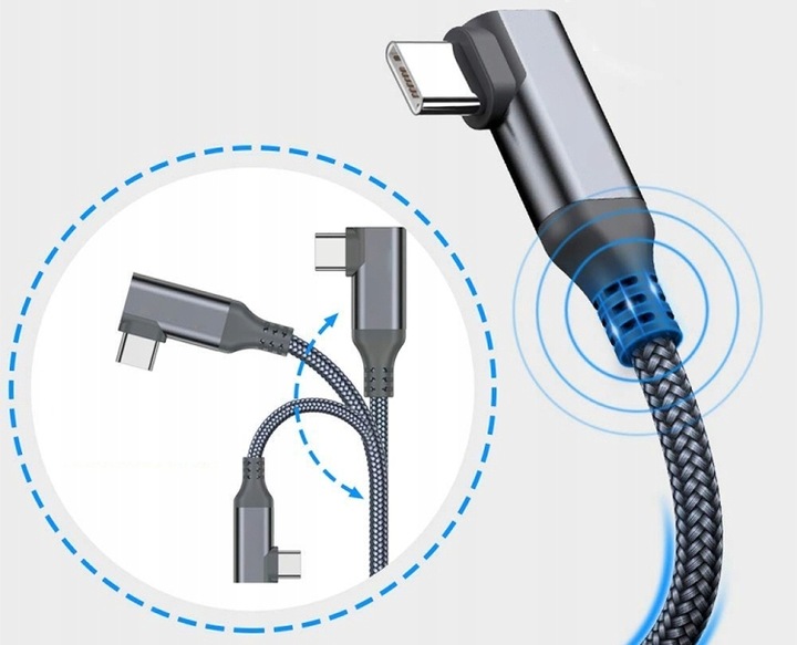 Kabel przewód VR Link USB-C USB-C w oplocie kątowy 5m VR do QUEST 2,3