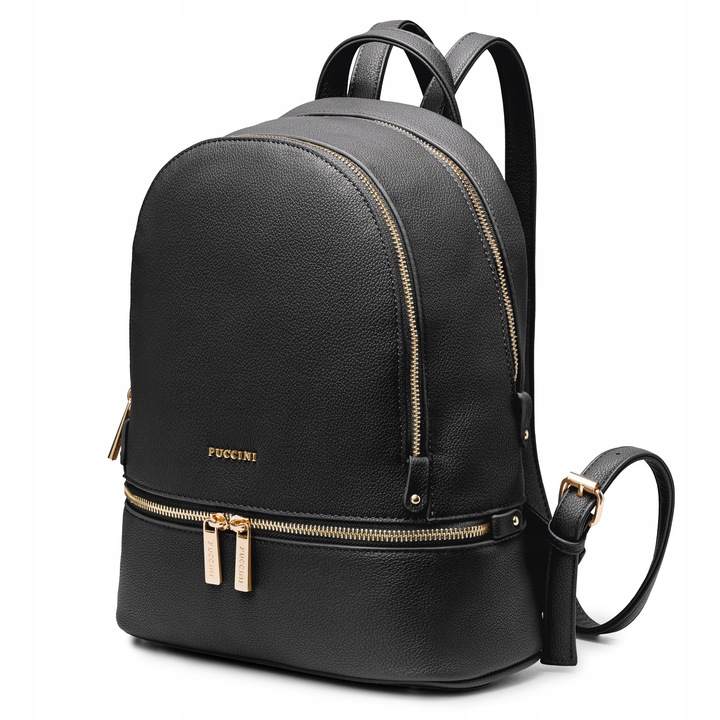 Plecak Dwukomorowy Damski PUCCINI Ze Skóry Ekologicznej Czarny