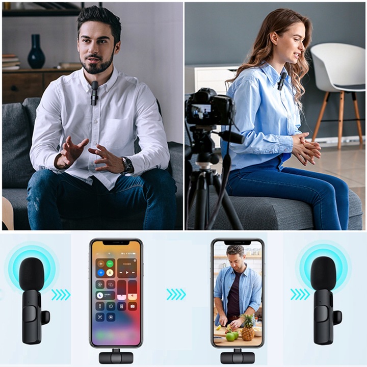 2x MIKROFON BEZPRZEWODOWY KRAWATOWY + ODBIORNIK USB-C + ADAPTER DO IPHONE