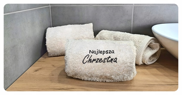 PODZIĘKOWANIE Dla Matki Chrzestnej PIERWSZA KOMUNIA - Ręcznik Kubek Prezent