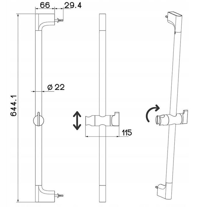 DRĄŻEK PRYSZNICOWY premium UCHWYT regulowany ECOVAND MAXI 65cm