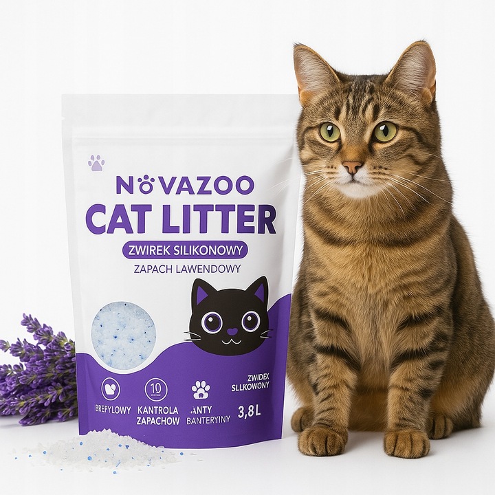 8x ŻWIREK SILIKONOWY LAWENDOWY BEZPYŁOWY PREMIUM DLA KOTA NOVAZOO 3.8L