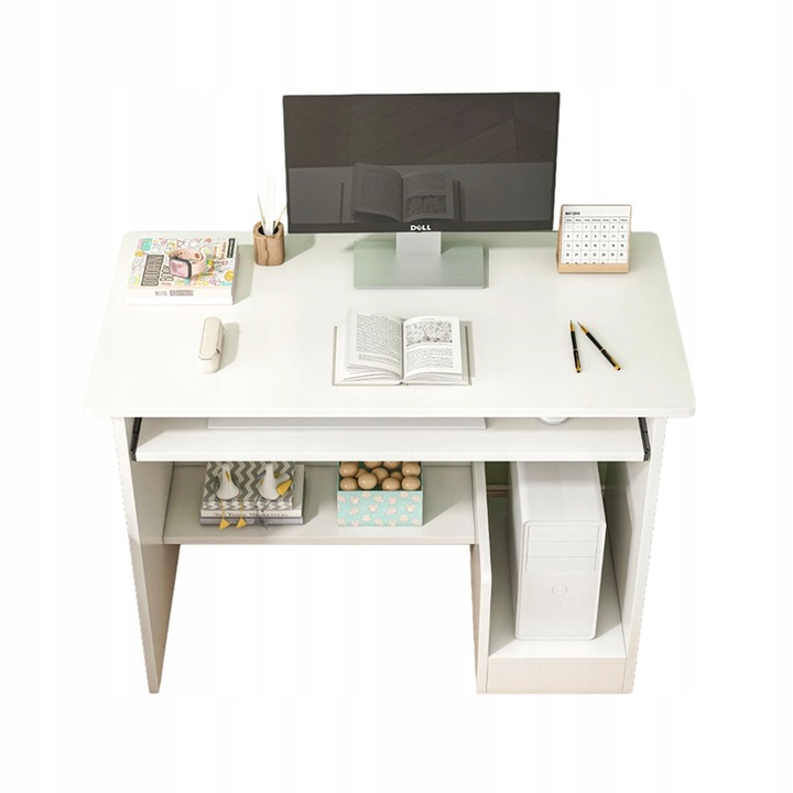 BIURKO KOMPUTEROWE BIAŁE NOWOCZESNE Z SZUFLADĄ PÓŁKAMI MŁODZIEŻOWE