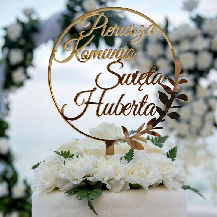 Topper na komunię z imieniem złoty Pierwsza Komunia IMIĘ złote lustro tort