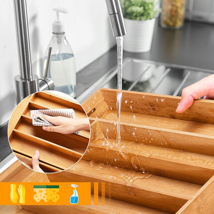 WKŁAD ORGANIZER DO SZUFLADY KUCHENNEJ NA SZTUĆCE BAMBUSOWY PREMIUM XXL 55cm