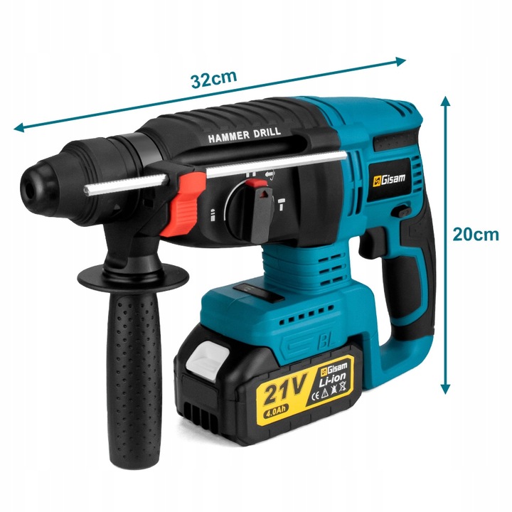 Bezszczotkowa młotowiertarka/wkrętarka udarowa SDS-PLUS, zestaw 2