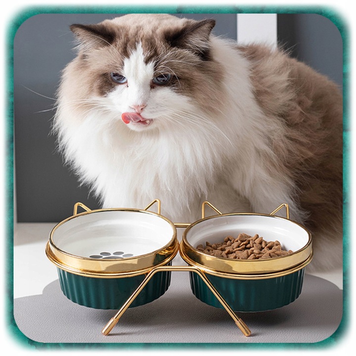 ZESTAW 2SZT MISKA DLA KOTA PSA PODWÓJNA CERAMICZNA NA STOJAKU Miski 2x300ml