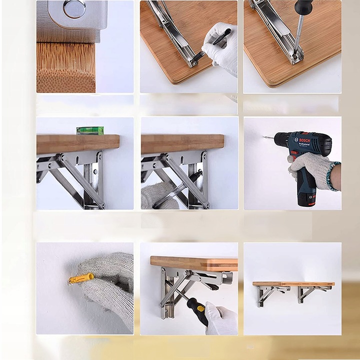 TRÓJKĄTNE ZAWIAS KĄTOWNIK SKŁADANY WSPORNIK POD STÓŁ BLAT DLA DOMU