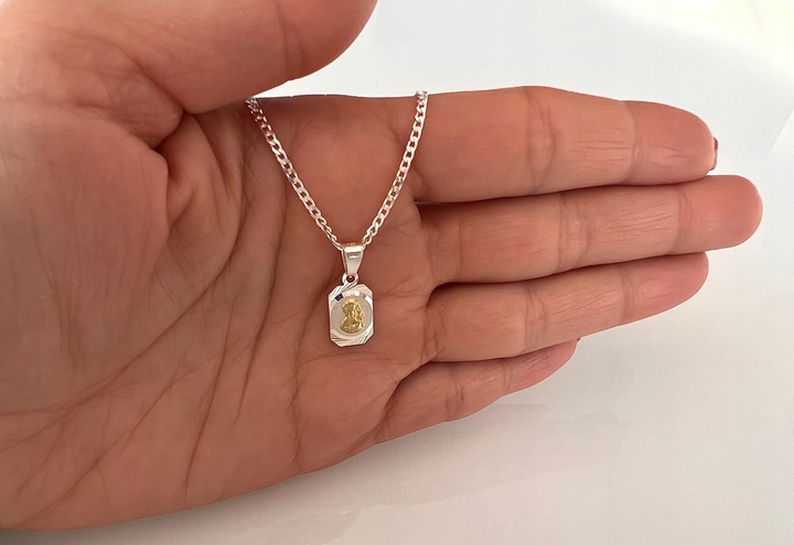 SREBRNY ZESTAW ŁAŃCUSZEK PANCERKA I MEDALIK KOMUNIJNY MATKA BOSKA