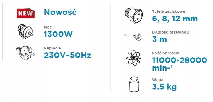 GRAPHITE FREZARKA GÓRNOWRZECIONOWA DO DREWNA 1300W UCHWYT 6, 8, 12mm