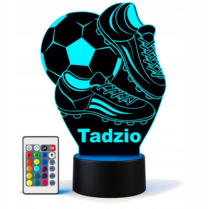 Lampka nocna biurkowa LED PIŁKA NOŻNA PIŁKARZ KOREK 3D R14 + IMIĘ