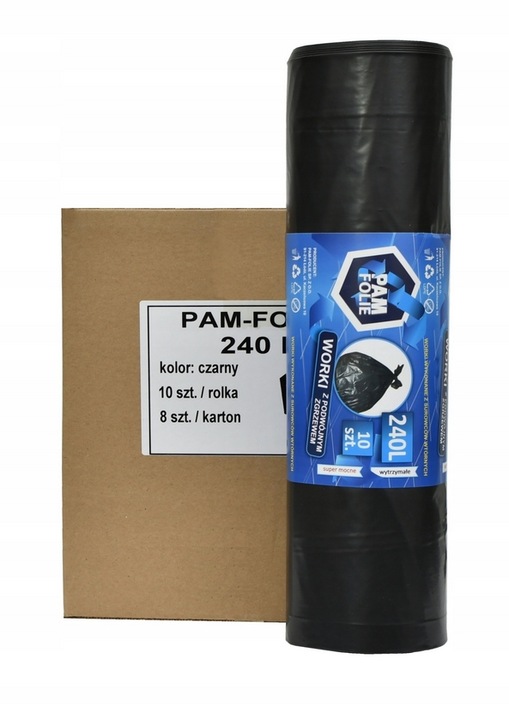 WORKI NA ŚMIECI BUDOWLANE 240L 30 szt Uniwersalne Duże Mocne Pam Folie