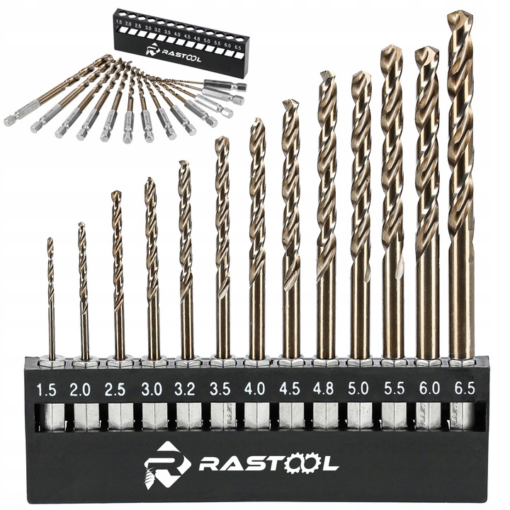 ZESTAW WIERTŁA DO WKRĘTARKI HSS KOBALTOWE 5% HEX BIT METAL INOX 13SZT