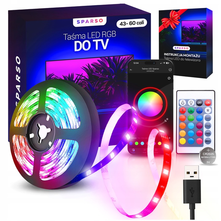 TAŚMA LED RGB 4M USB LEDY DO TV Podświetlenie Telewizora NA PILOTA TELEFON