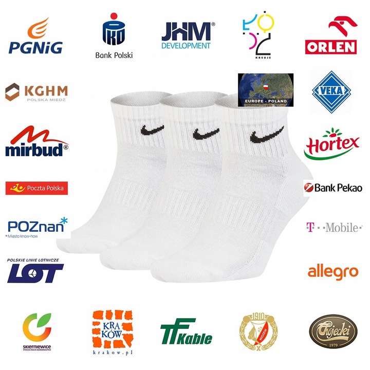 SKARPETY NIKE EVER DAY UNISEX ROZMIAR 38-42 BIAŁE PÓŁWYSOKIE 3 PARY