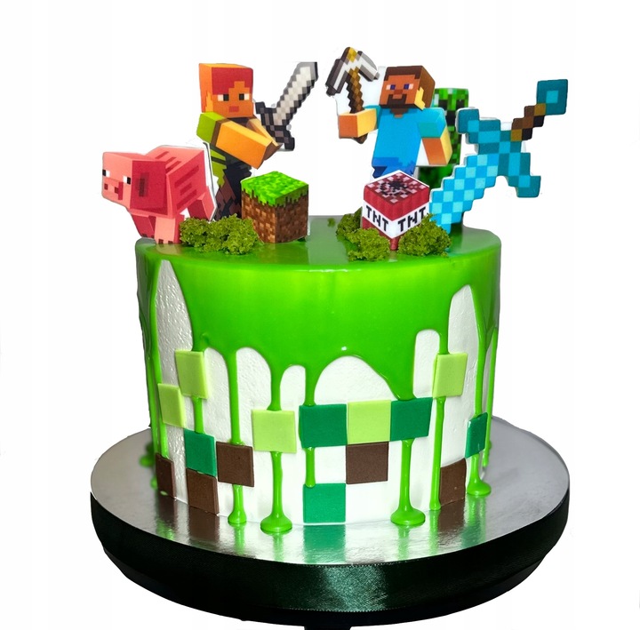 Zestaw do dekoracji tortu na masie cukrowej MINECRAFT Figurki na tort 21el.