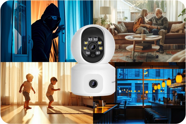 OBROTOWA KAMERA IP WIFI WEWNĘTRZNA NIANIA ELEKTRONICZNA DWA OBIEKTYWY 4MPx