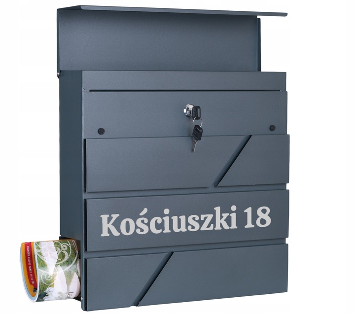 SKRZYNKA POCZTOWA NA LISTY POCZTĘ Z GAZETNIKIEM NUMEREM DOMU NAZWĄ