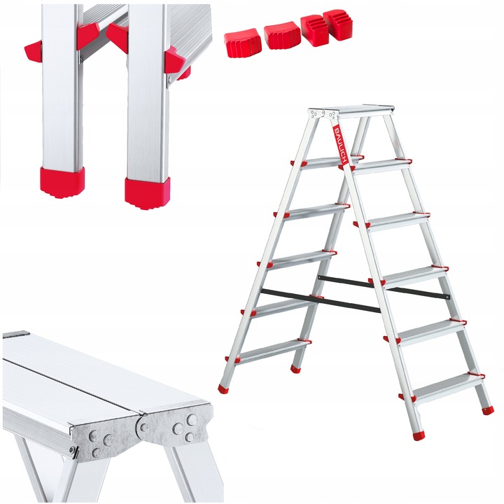 Drabina aluminiowa składana 6 stopniowa 2x6 dwustronna domowa GRATIS