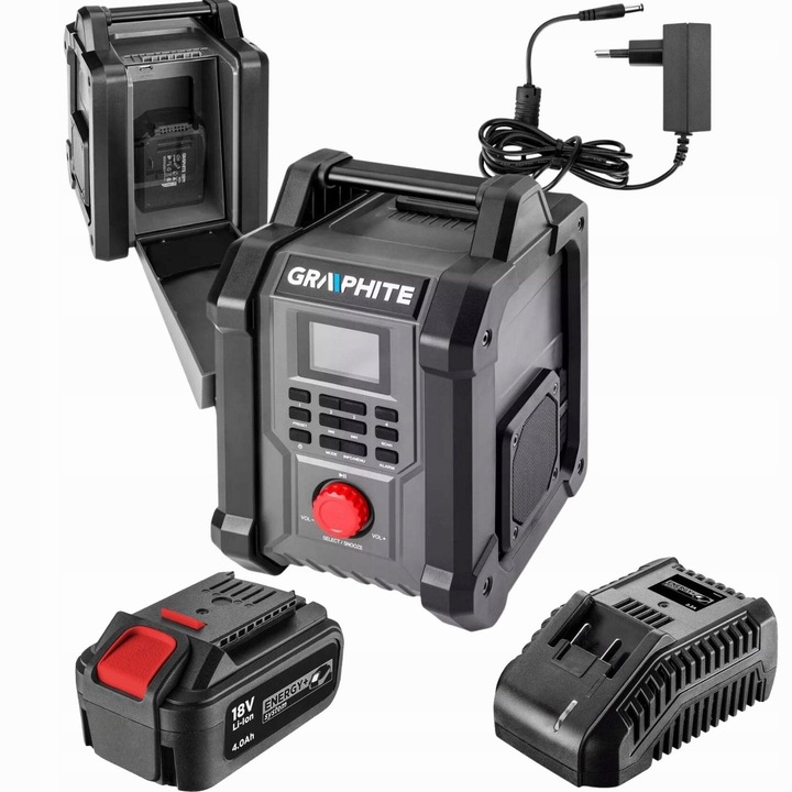 RADIO BUDOWLANE BLUETOOTH USB AKU 4AH + ŁADOWARKA