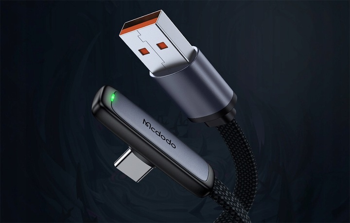 MCDODO KABEL USB-C KĄTOWY SZYBKIE ŁADOWANIE USB TYP C 6A 100W CZARNY 2M