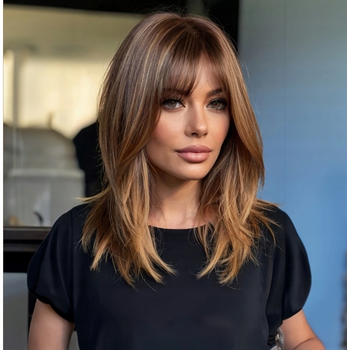 Peruka Tkana Damska Ciemno-Brązowa Elegancki Prosty Strój z Frędzlami