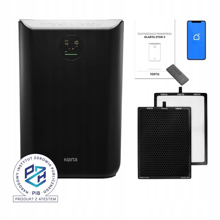 Oczyszczacz powietrza Klarta Stor 3 Black 80m² H13