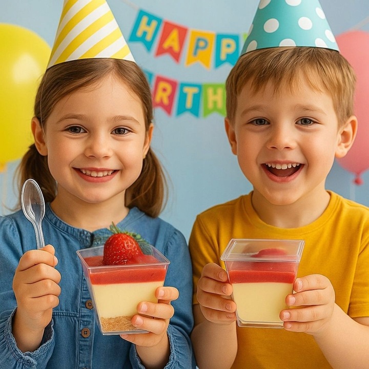 Pucharki plastikowe do deserów przekąsek 200ml z pokrywką i łyżeczką