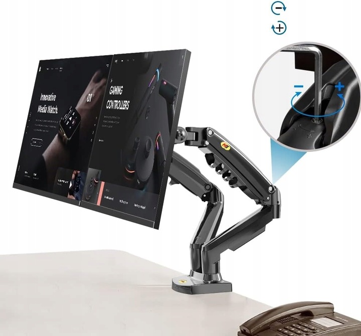 UCHWYT BIURKOWY SPRĘŻYNA GAZOWA 2 MONITORY 17-27'