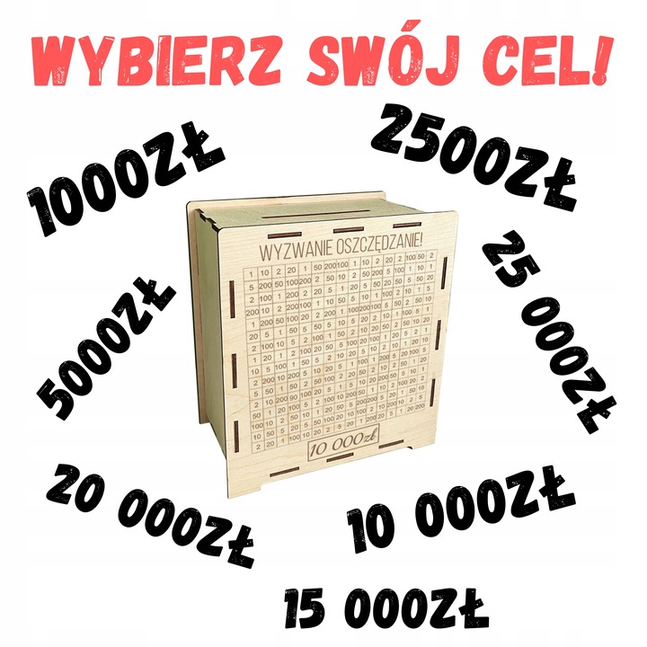 Skarbonka wykreślana wyzwanie tracker oszczędzanie prezent grawer