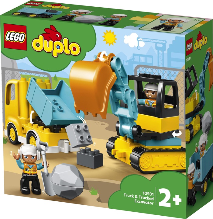 LEGO Duplo Plac Budowy Wywrotka Ciężarówka i Koparka Gąsienicowa Klocki 2+