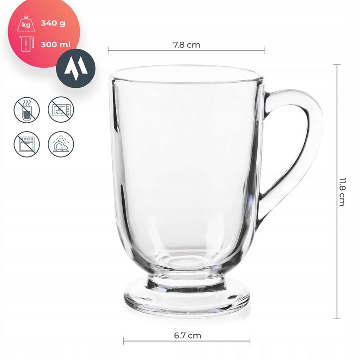 6x SZKLANKI DO KAWY LATTE HERBATY 300ml SZKLANKA KOMPLET Z UCHEM