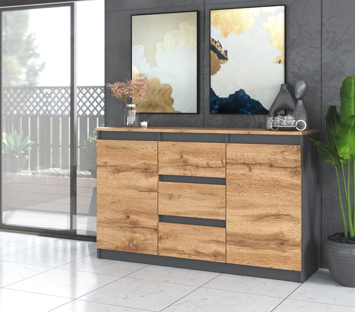 Komoda 120cm szafka z szufladami Antracyt Wotan Aga lux do salonu duza