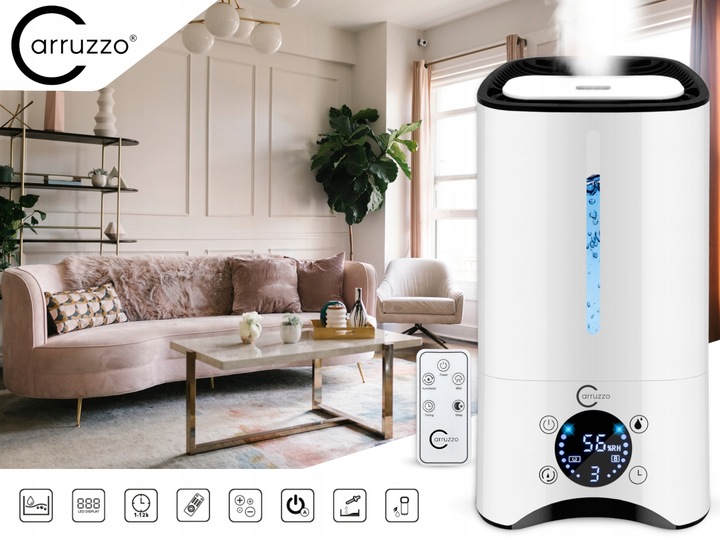 Nawilżacz powietrza AUTOMATYCZNY + AROMATERAPIA 6w1 +12 OLEJKÓW FILTR