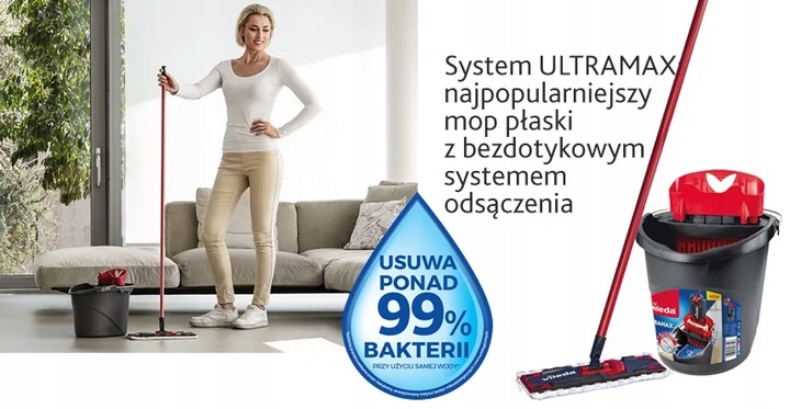 Vileda mop ULTRAMAX mop płaski wiadro ZESTAW BOX + GRATIS