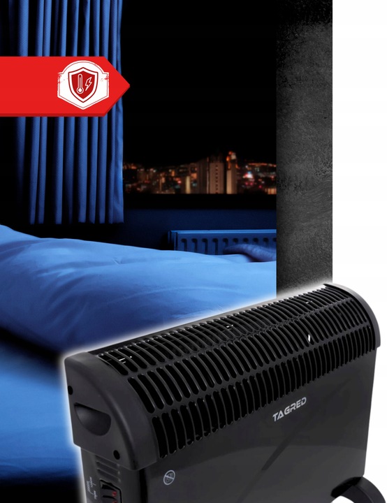 Grzejnik elektryczny konwektorowy Mocny z termostatem Turbo Timer