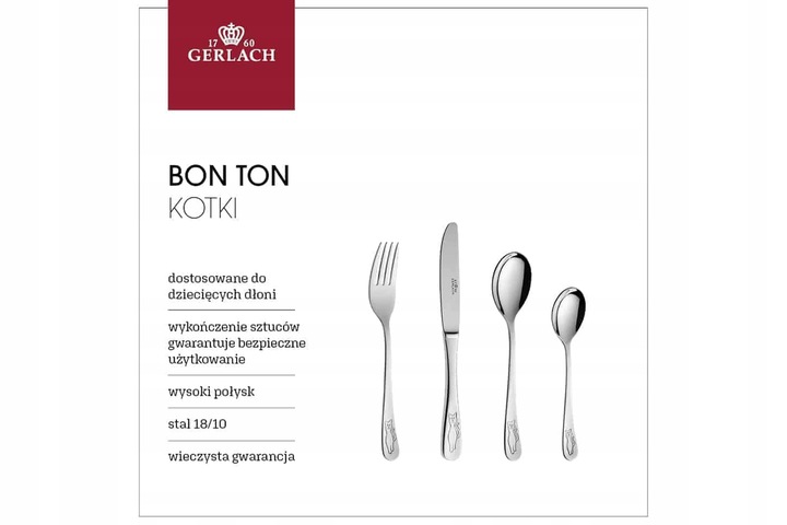 Sztućce dla Dzieci Gerlach Bon Ton Kotki Grawer Prezent na Chrzest