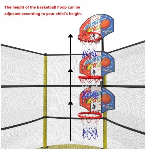TRAMPOLINA OGRODOWA Z WYSOKĄ SIATKĄ I KOSZEM 145 CM Dla Dzieci