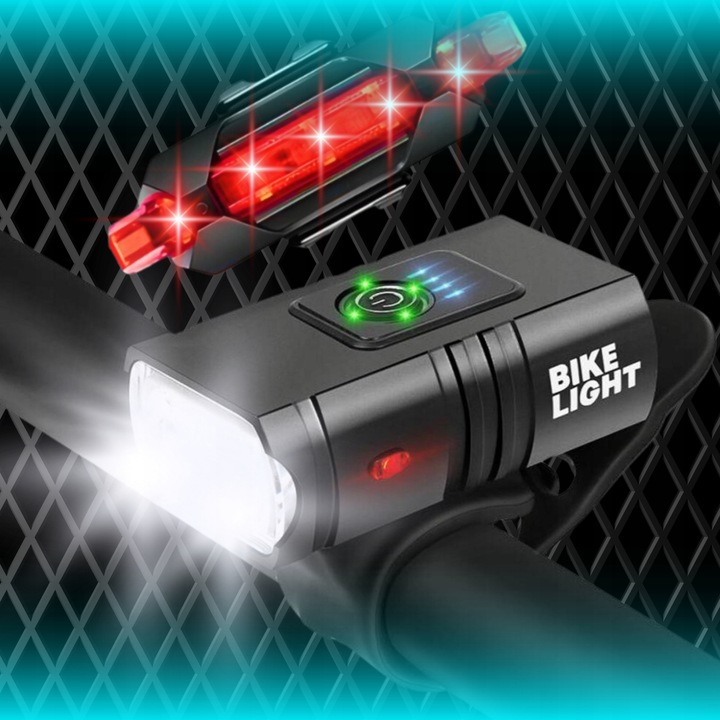 MOCNA LAMPKA ROWEROWA PRZEDNIA TYLNA LED WODOODPORNA AKUMULATOR USB ZESTAW