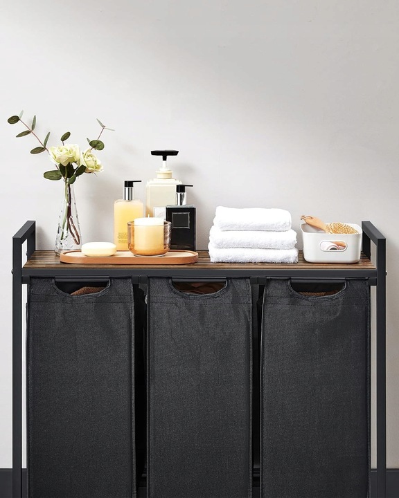 Kosz wolnostojący 3 PRZEGRÓDKI na pranie 3x38L 92,5x33x71 VINTAGE z