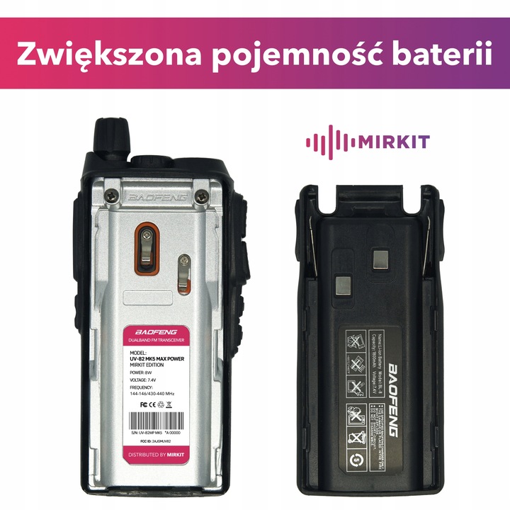 2 krótkofalówki Baofeng UV82 MK5 8W w zestawie kabel programujący