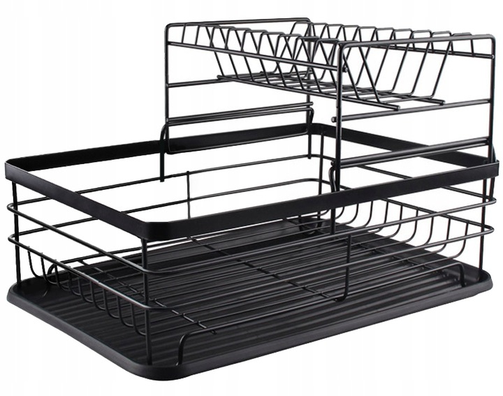 Suszarka Do Naczyń Czarna Ociekacz z Tacką Pojemnik na Sztućce Dwupoziomowa
