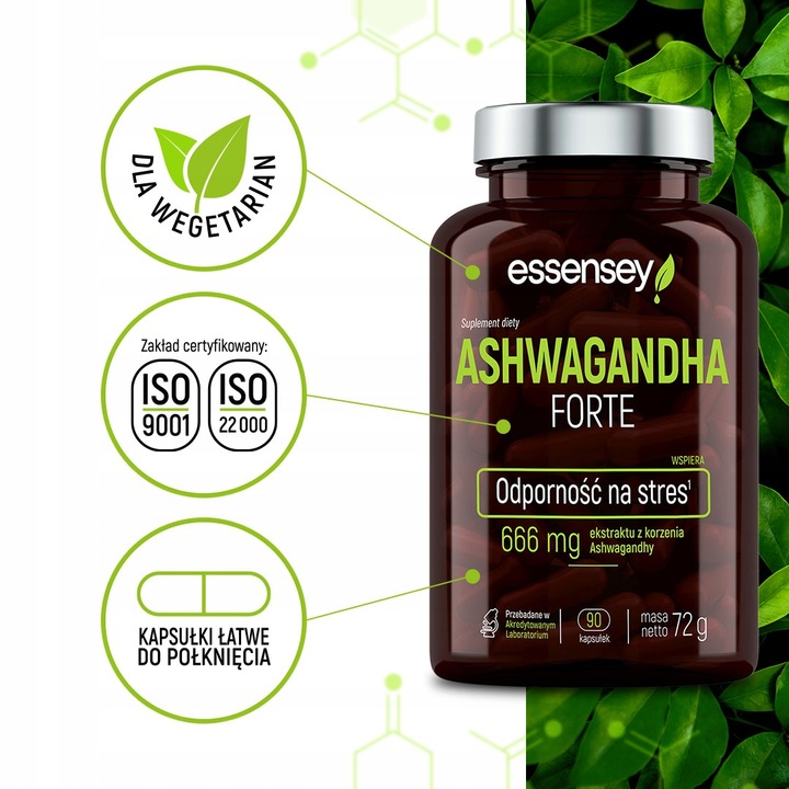 ASHWAGANDHA FORTE 666mg Mocny Ekstrakt Stres Sen Relaks Ashwaganda Korzeń