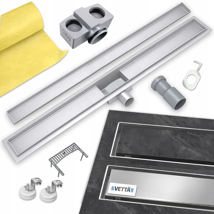 VETTÄ 2w1 ODPŁYW LINIOWY 80cm NISKI SYFON 52mm WYSOKA PRZEPUSTOWOŚĆ