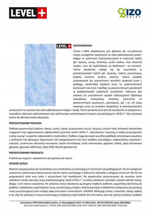 Taśma do Hydroizolacji 20mb Folia w płynie B04