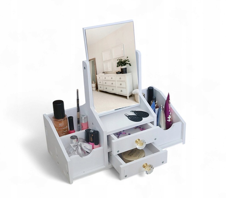 TOALETKA Z LUSTREM ORGANIZER PRZYBORNIK NA BIURKO DO MAKIJAŻU