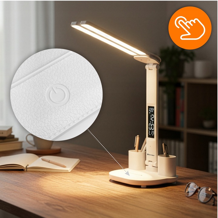 LAMPKA NA BIURKO LED PODWÓJNA BIURKOWA ZEGAR ORGANIZER TEMPERATURA